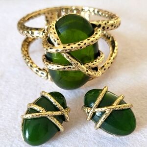 Boho  Green Bangle & Earrings Set
